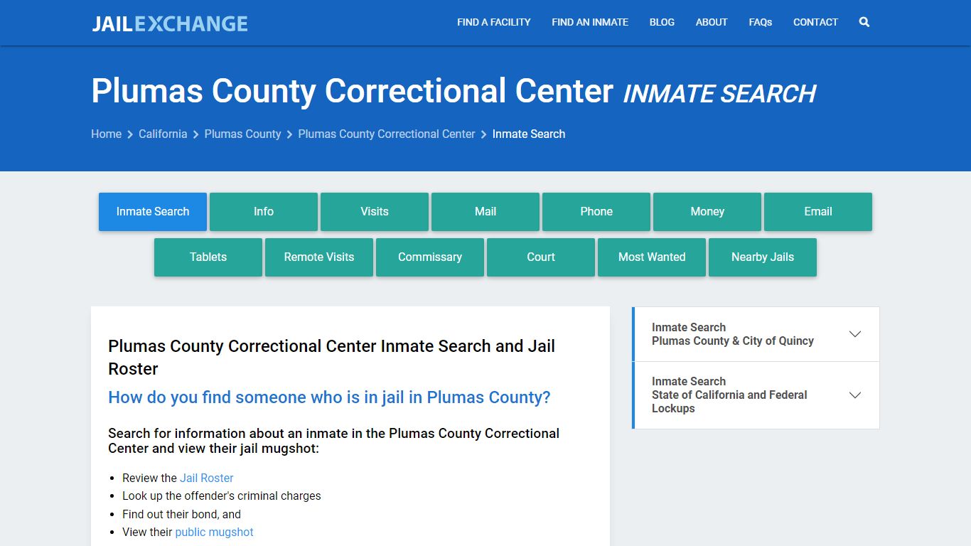 Plumas County Correctional Center Inmate Search - Jail Exchange